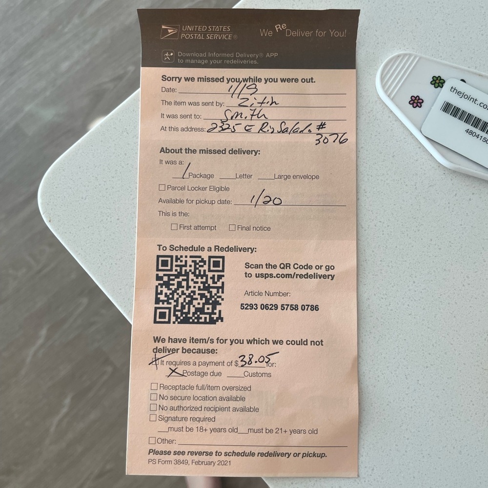 Proof of owed postage
